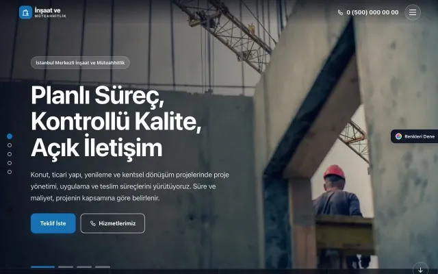 İnşaat ve Müteahhit için Tam Ekran Lacivert Mavi – İnşaat ve Müteahhit Web Sitesi ana sayfa görünümü