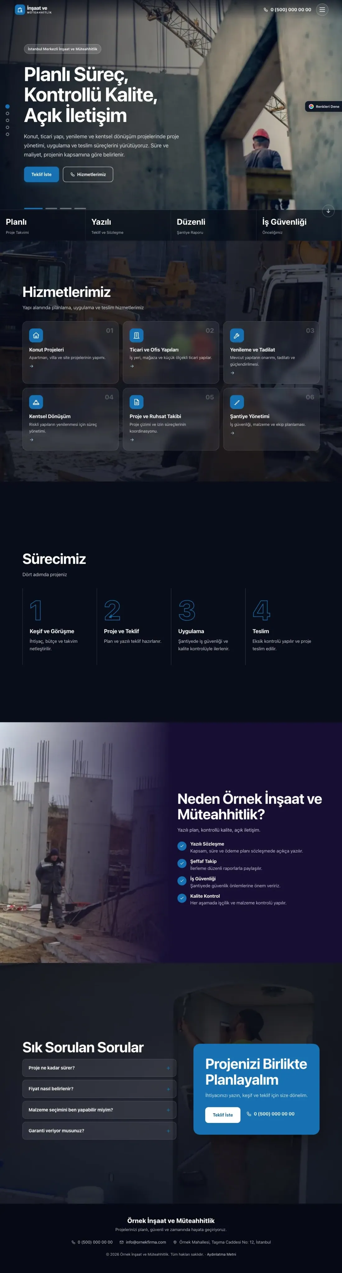 İnşaat ve Müteahhit için Tam Ekran Lacivert Mavi – İnşaat ve Müteahhit Web Sitesi ana sayfa görünümü