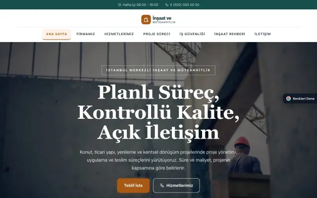 İnşaat ve Müteahhit için Zigzag Petrol Turuncu – İnşaat ve Müteahhit Web Sitesi ana sayfa görünümü