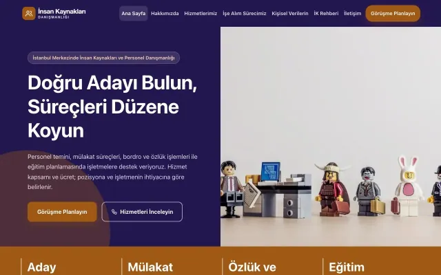 İnsan Kaynakları ve Personel Danışmanlığı için Blok Lacivert Turuncu – İnsan Kaynakları ve Personel Danışmanlığı Web Sitesi ana sayfa görünümü