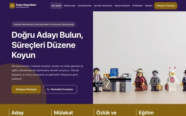 İnsan Kaynakları ve Personel Danışmanlığı için Blok Mor Amber – İnsan Kaynakları ve Personel Danışmanlığı Web Sitesi ana sayfa görünümü