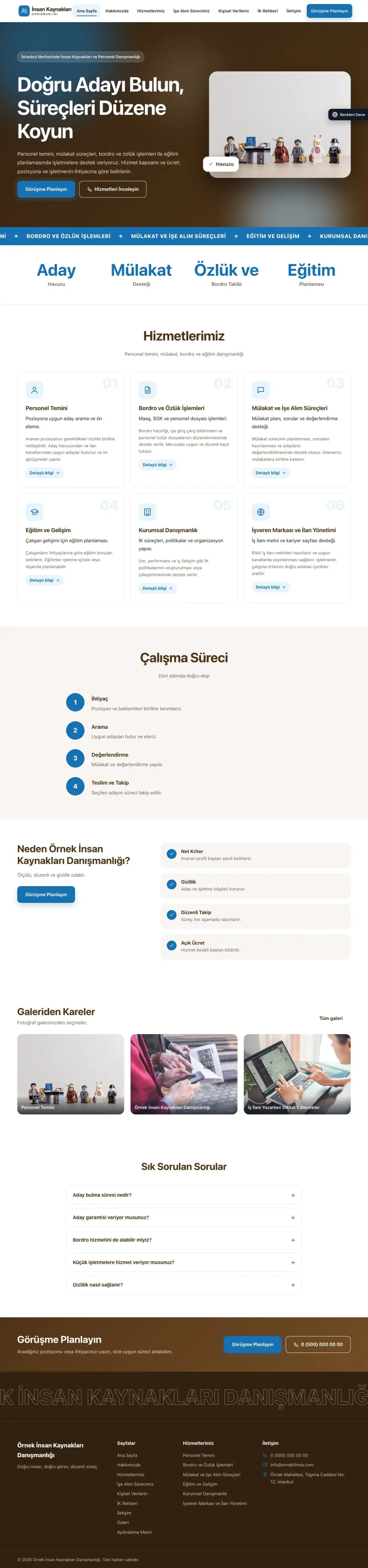 İnsan Kaynakları ve Personel Danışmanlığı için Hareketli Kahve Mavi – İnsan Kaynakları ve Personel Danışmanlığı Web Sitesi ana sayfa görünümü
