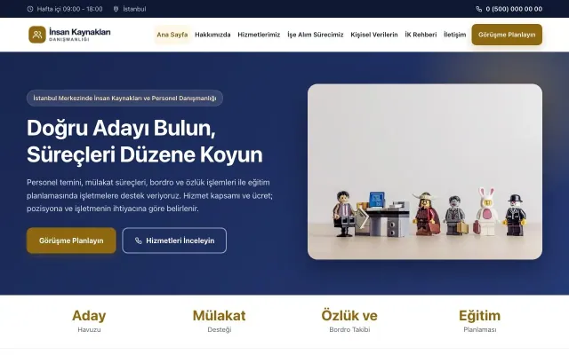 İnsan Kaynakları ve Personel Danışmanlığı için Klasik Lacivert Amber – İnsan Kaynakları ve Personel Danışmanlığı Web Sitesi ana sayfa görünümü