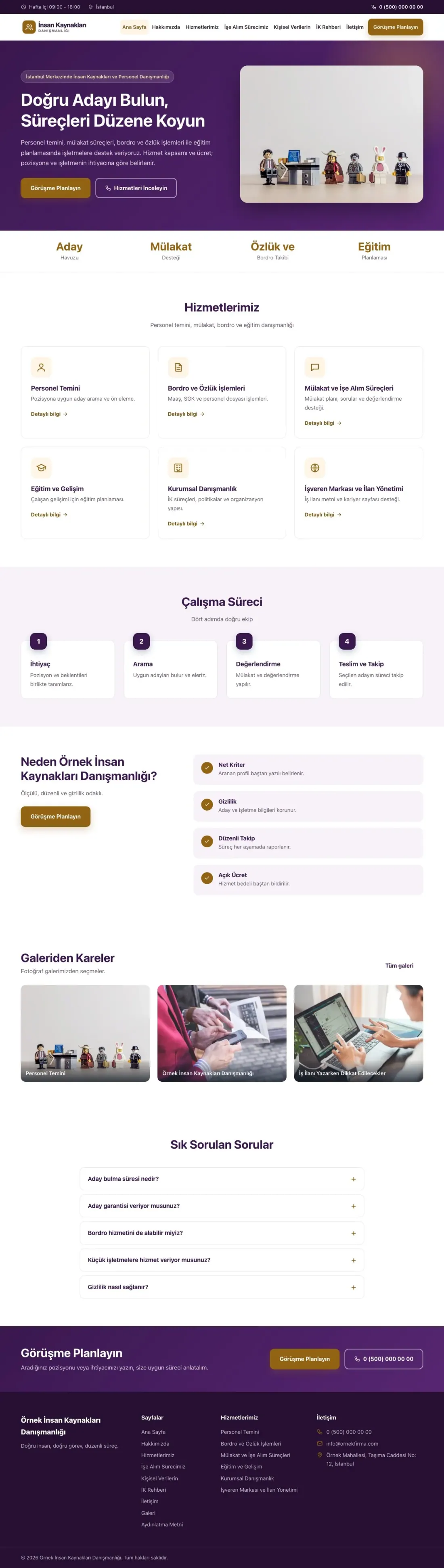 İnsan Kaynakları ve Personel Danışmanlığı için Klasik Mor Turuncu – İnsan Kaynakları ve Personel Danışmanlığı Web Sitesi ana sayfa görünümü