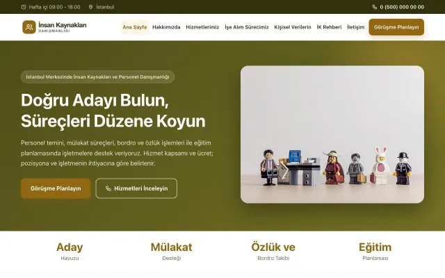 İnsan Kaynakları ve Personel Danışmanlığı için Klasik Zeytin Amber – İnsan Kaynakları ve Personel Danışmanlığı Web Sitesi ana sayfa görünümü