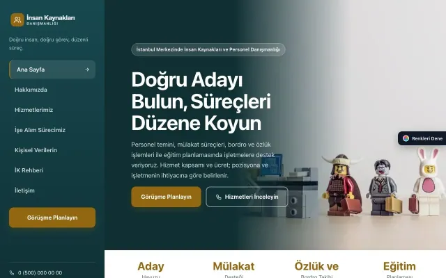 İnsan Kaynakları ve Personel Danışmanlığı için Sol Menü Petrol Amber – İnsan Kaynakları ve Personel Danışmanlığı Web Sitesi ana sayfa görünümü