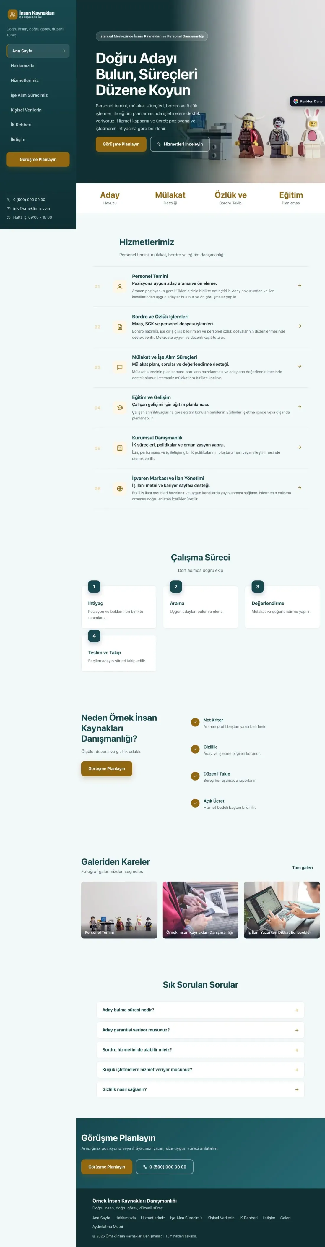 İnsan Kaynakları ve Personel Danışmanlığı için Sol Menü Petrol Amber – İnsan Kaynakları ve Personel Danışmanlığı Web Sitesi ana sayfa görünümü