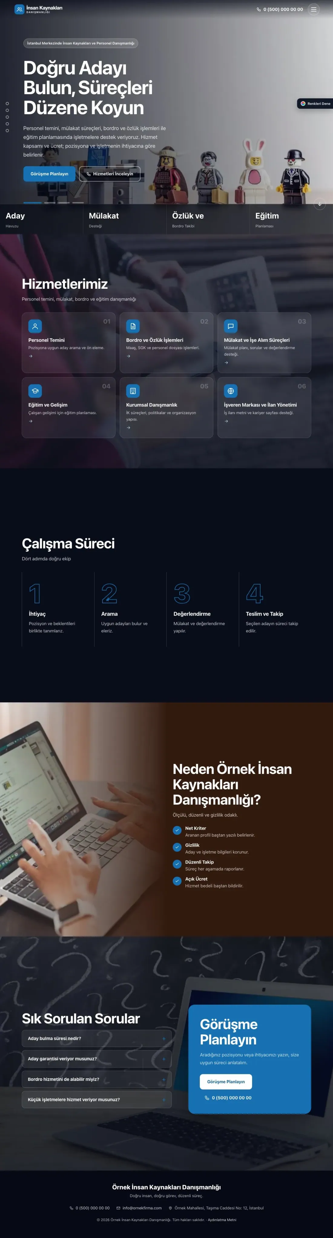 İnsan Kaynakları ve Personel Danışmanlığı için Tam Ekran Kahve Mavi – İnsan Kaynakları ve Personel Danışmanlığı Web Sitesi ana sayfa görünümü