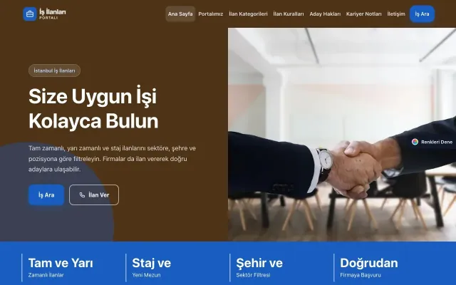 İş İlanları ve Kariyer Portalı için Blok Kahve Mavi – İş İlanları ve Kariyer Portalı Web Sitesi ana sayfa görünümü