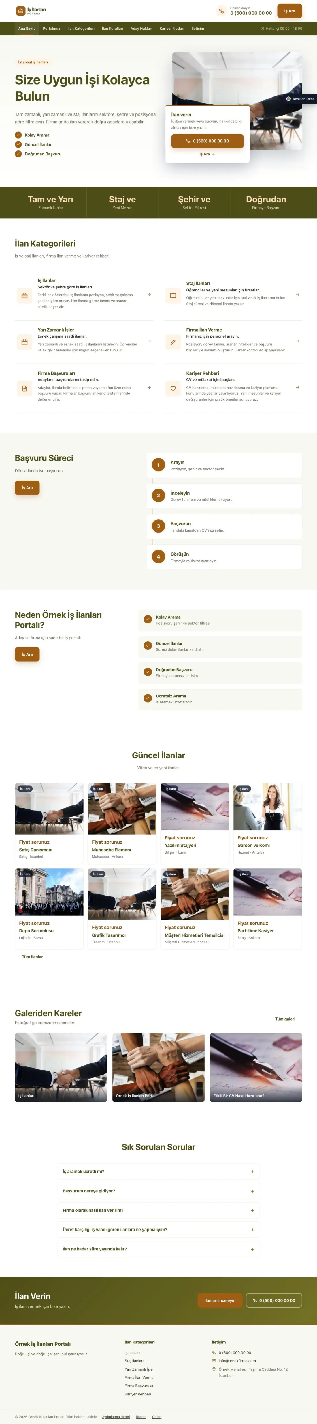İş İlanları ve Kariyer Portalı için Bölünmüş Zeytin Turuncu – İş İlanları ve Kariyer Portalı Web Sitesi ana sayfa görünümü