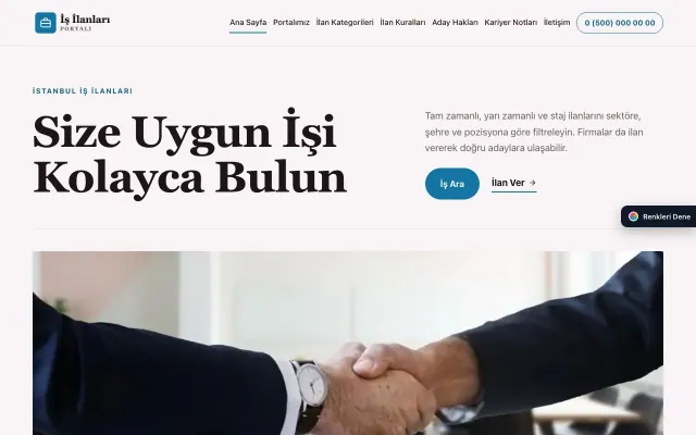 İş İlanları ve Kariyer Portalı için Dergi Editoryal Bordo Mavi – İş İlanları ve Kariyer Portalı Web Sitesi ana sayfa görünümü