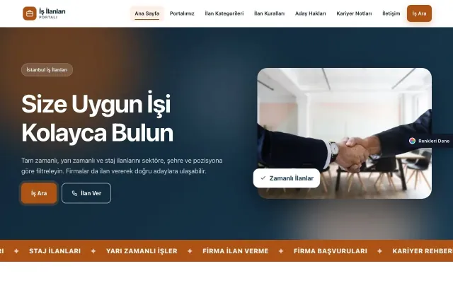 İş İlanları ve Kariyer Portalı için Hareketli Mavi Turuncu – İş İlanları ve Kariyer Portalı Web Sitesi ana sayfa görünümü