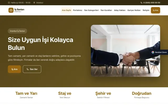 İş İlanları ve Kariyer Portalı için Klasik Kahve Turuncu – İş İlanları ve Kariyer Portalı Web Sitesi ana sayfa görünümü