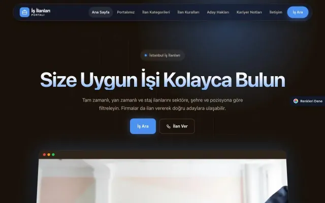 İş İlanları ve Kariyer Portalı için Koyu Modern Kahve Mavi – İş İlanları ve Kariyer Portalı Web Sitesi ana sayfa görünümü