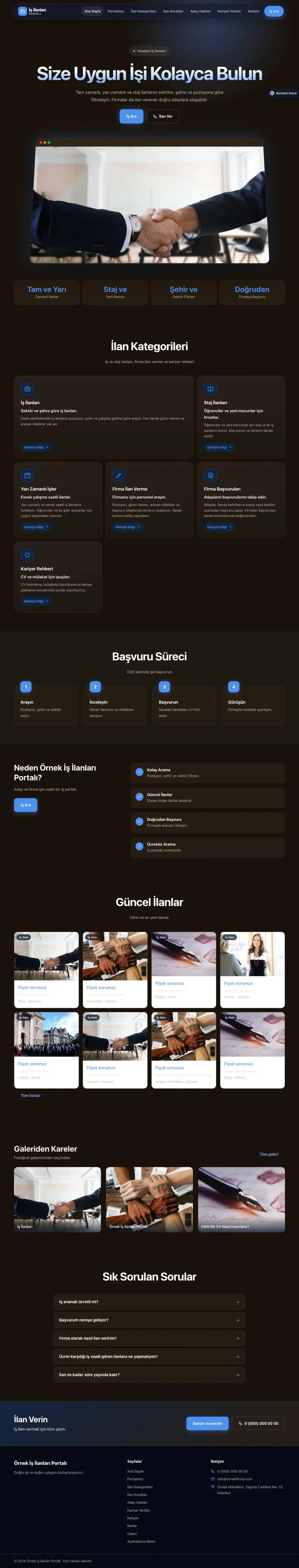İş İlanları ve Kariyer Portalı için Koyu Modern Kahve Mavi – İş İlanları ve Kariyer Portalı Web Sitesi ana sayfa görünümü