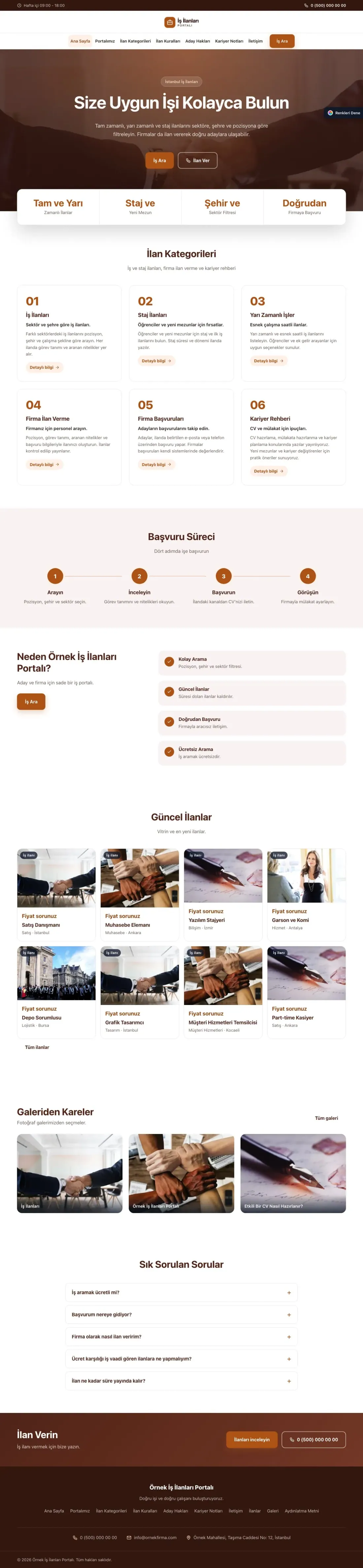 İş İlanları ve Kariyer Portalı için Merkez Bordo Turuncu – İş İlanları ve Kariyer Portalı Web Sitesi ana sayfa görünümü