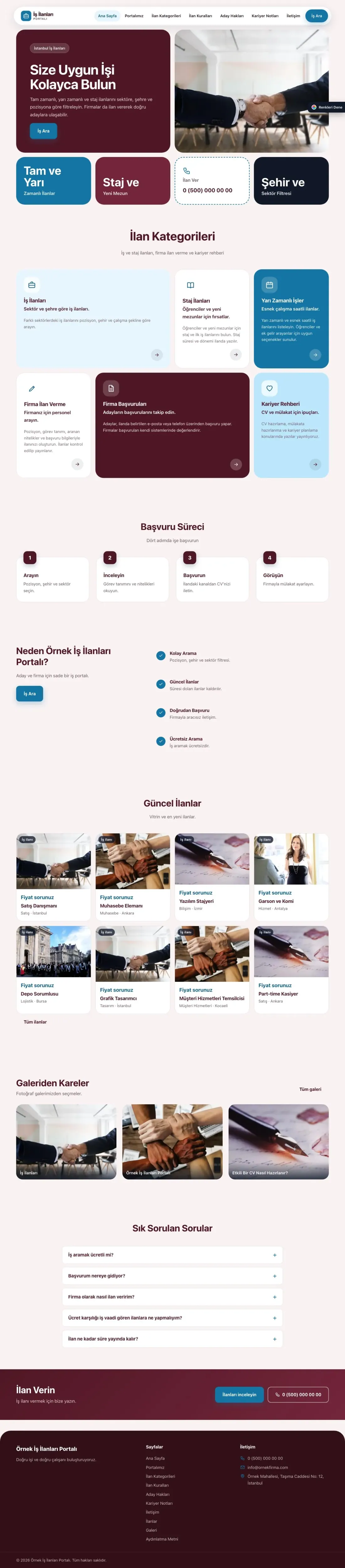 İş İlanları ve Kariyer Portalı için Mozaik Bordo Mavi – İş İlanları ve Kariyer Portalı Web Sitesi ana sayfa görünümü