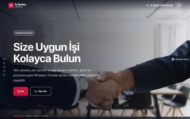 İş İlanları ve Kariyer Portalı için Tam Ekran Bordo Kırmızı – İş İlanları ve Kariyer Portalı Web Sitesi ana sayfa görünümü