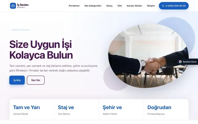 İş İlanları ve Kariyer Portalı için Tek Sayfa Mor Mavi – İş İlanları ve Kariyer Portalı Web Sitesi ana sayfa görünümü