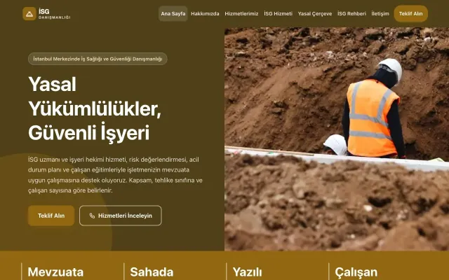 İş Sağlığı ve Güvenliği Danışmanlığı için Blok Kahve Amber – İş Sağlığı ve Güvenliği Danışmanlığı Web Sitesi ana sayfa görünümü