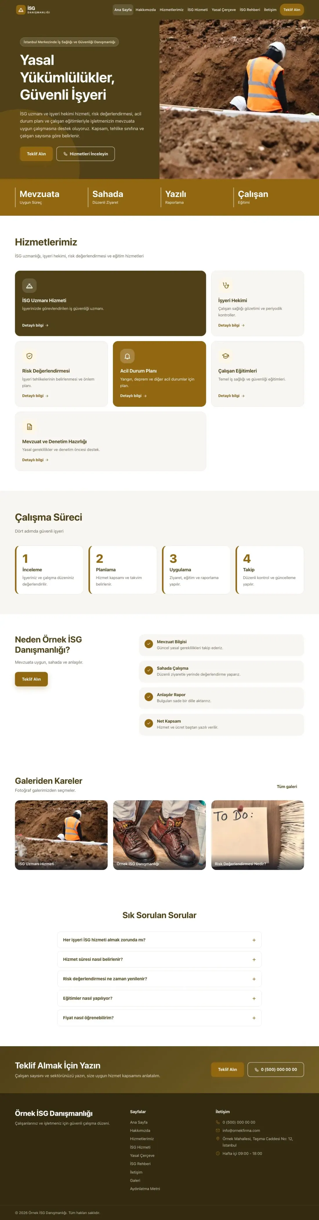 İş Sağlığı ve Güvenliği Danışmanlığı için Blok Kahve Amber – İş Sağlığı ve Güvenliği Danışmanlığı Web Sitesi ana sayfa görünümü