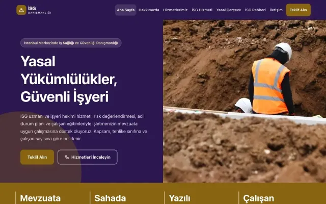 İş Sağlığı ve Güvenliği Danışmanlığı için Blok Mor Amber – İş Sağlığı ve Güvenliği Danışmanlığı Web Sitesi ana sayfa görünümü