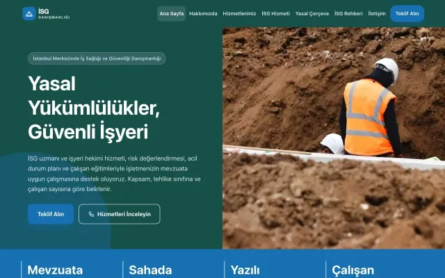 İş Sağlığı ve Güvenliği Danışmanlığı için Blok Petrol Mavi – İş Sağlığı ve Güvenliği Danışmanlığı Web Sitesi ana sayfa görünümü