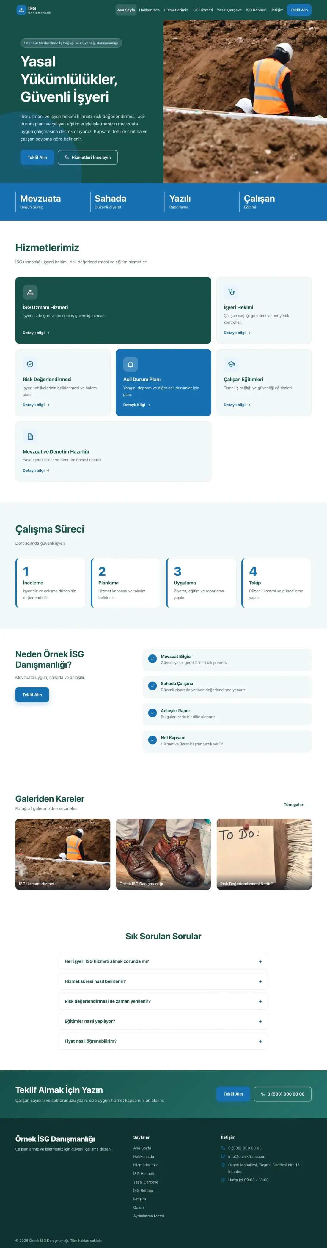 İş Sağlığı ve Güvenliği Danışmanlığı için Blok Petrol Mavi – İş Sağlığı ve Güvenliği Danışmanlığı Web Sitesi ana sayfa görünümü