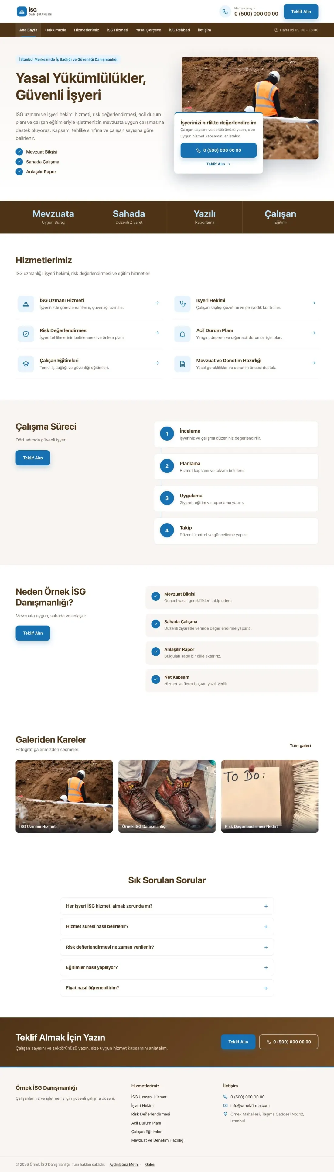 İş Sağlığı ve Güvenliği Danışmanlığı için Bölünmüş Kahve Mavi – İş Sağlığı ve Güvenliği Danışmanlığı Web Sitesi ana sayfa görünümü