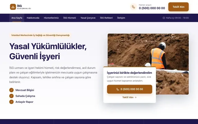 İş Sağlığı ve Güvenliği Danışmanlığı için Bölünmüş Lacivert Turuncu – İş Sağlığı ve Güvenliği Danışmanlığı Web Sitesi ana sayfa görünümü