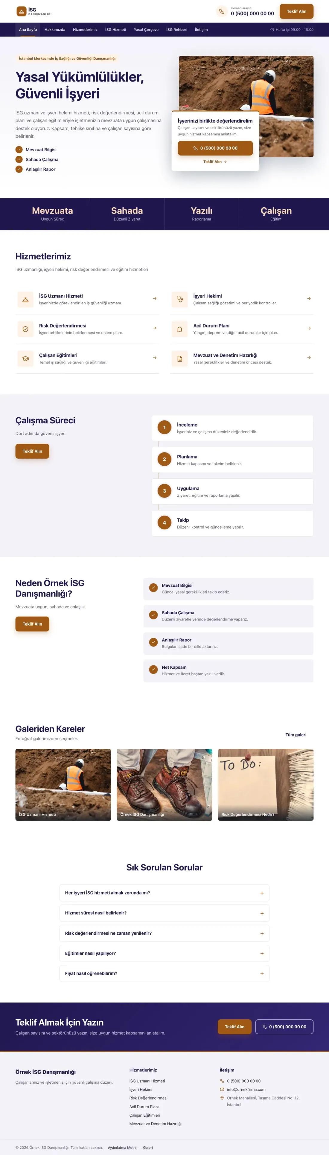İş Sağlığı ve Güvenliği Danışmanlığı için Bölünmüş Lacivert Turuncu – İş Sağlığı ve Güvenliği Danışmanlığı Web Sitesi ana sayfa görünümü