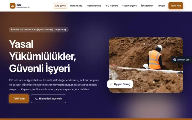 İş Sağlığı ve Güvenliği Danışmanlığı için Hareketli Lacivert Turuncu – İş Sağlığı ve Güvenliği Danışmanlığı Web Sitesi ana sayfa görünümü