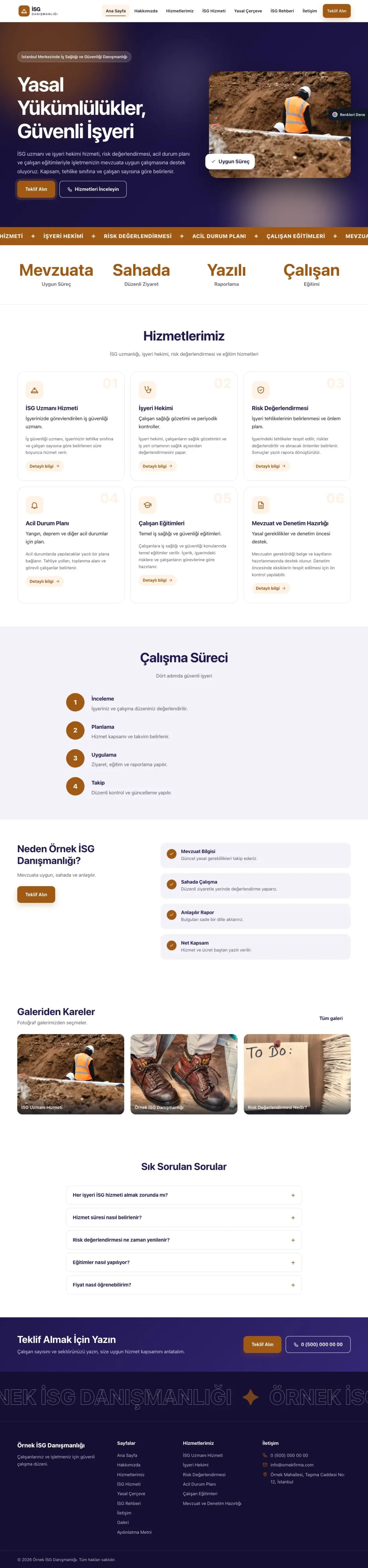 İş Sağlığı ve Güvenliği Danışmanlığı için Hareketli Lacivert Turuncu – İş Sağlığı ve Güvenliği Danışmanlığı Web Sitesi ana sayfa görünümü