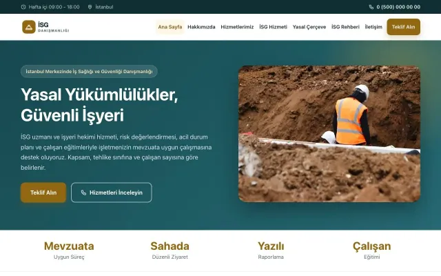 İş Sağlığı ve Güvenliği Danışmanlığı için Klasik Petrol Amber – İş Sağlığı ve Güvenliği Danışmanlığı Web Sitesi ana sayfa görünümü