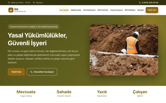 İş Sağlığı ve Güvenliği Danışmanlığı için Klasik Zeytin Amber – İş Sağlığı ve Güvenliği Danışmanlığı Web Sitesi ana sayfa görünümü