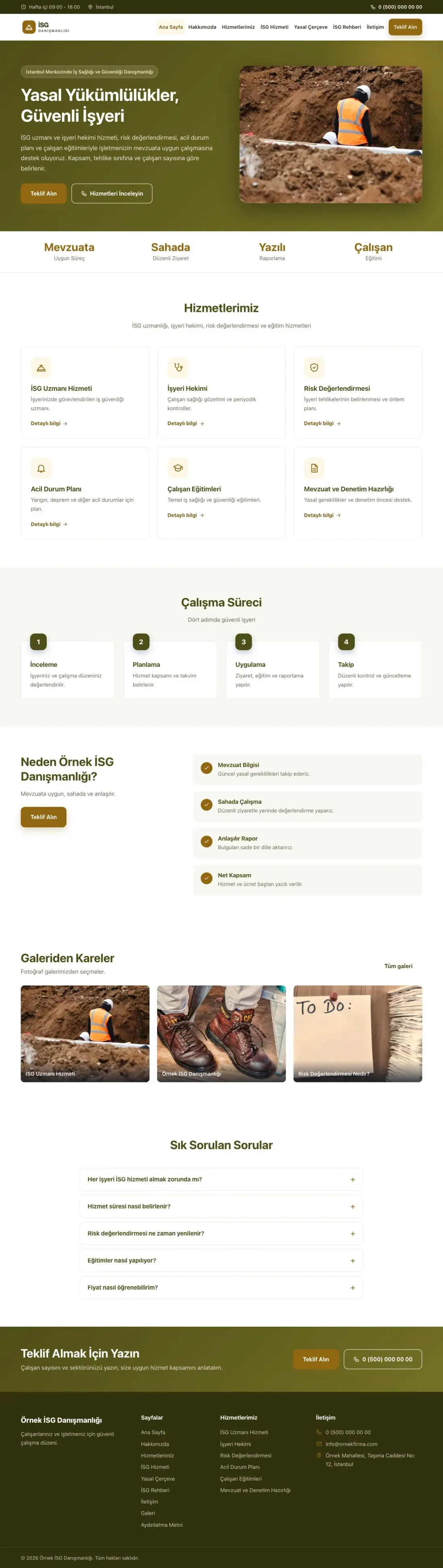 İş Sağlığı ve Güvenliği Danışmanlığı için Klasik Zeytin Amber – İş Sağlığı ve Güvenliği Danışmanlığı Web Sitesi ana sayfa görünümü
