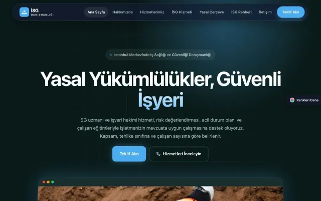 İş Sağlığı ve Güvenliği Danışmanlığı için Koyu Modern Petrol Mavi – İş Sağlığı ve Güvenliği Danışmanlığı Web Sitesi ana sayfa görünümü