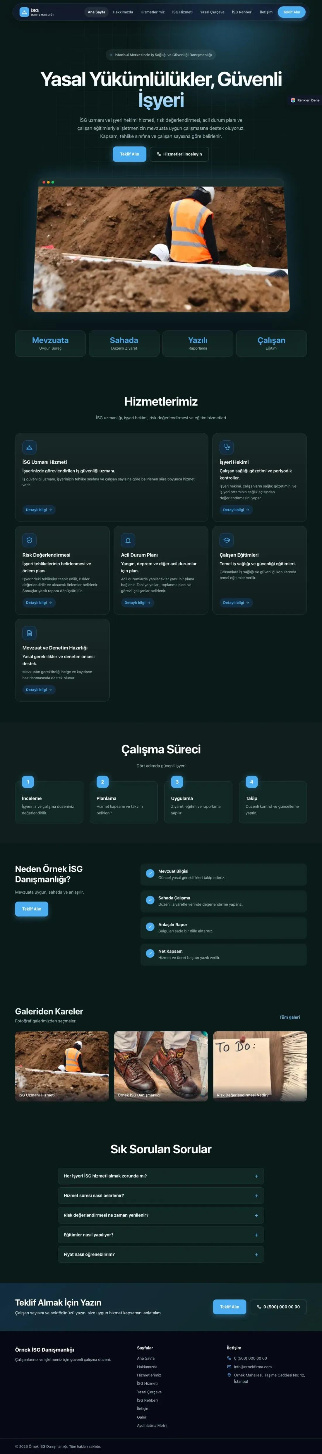 İş Sağlığı ve Güvenliği Danışmanlığı için Koyu Modern Petrol Mavi – İş Sağlığı ve Güvenliği Danışmanlığı Web Sitesi ana sayfa görünümü