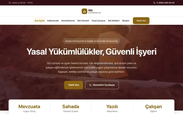 İş Sağlığı ve Güvenliği Danışmanlığı için Merkez Bordo Amber – İş Sağlığı ve Güvenliği Danışmanlığı Web Sitesi ana sayfa görünümü