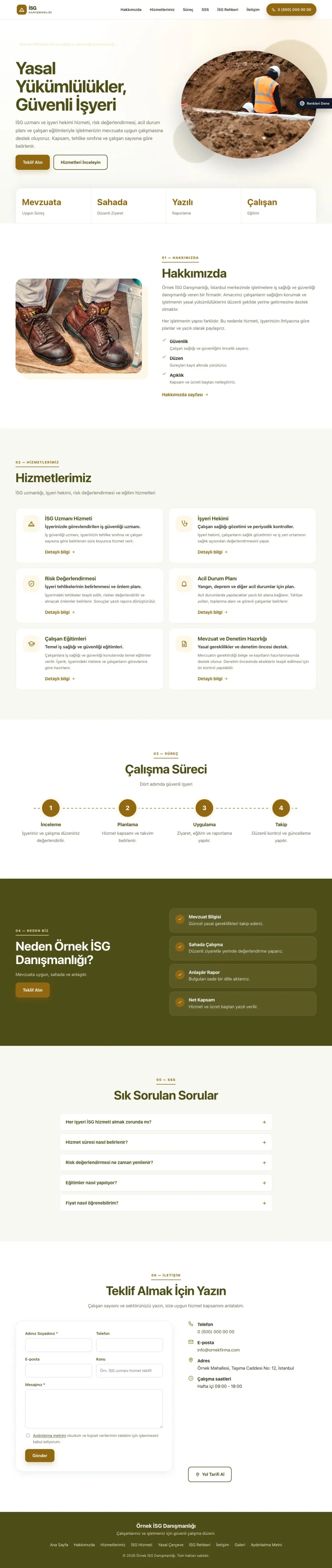 İş Sağlığı ve Güvenliği Danışmanlığı için Tek Sayfa Zeytin Amber – İş Sağlığı ve Güvenliği Danışmanlığı Web Sitesi ana sayfa görünümü