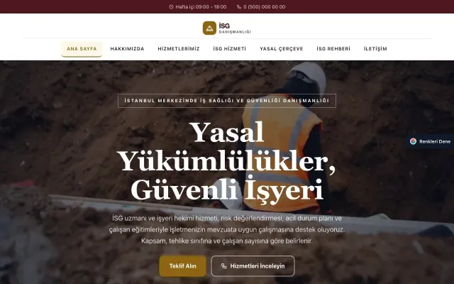 İş Sağlığı ve Güvenliği Danışmanlığı için Zigzag Bordo Amber – İş Sağlığı ve Güvenliği Danışmanlığı Web Sitesi ana sayfa görünümü