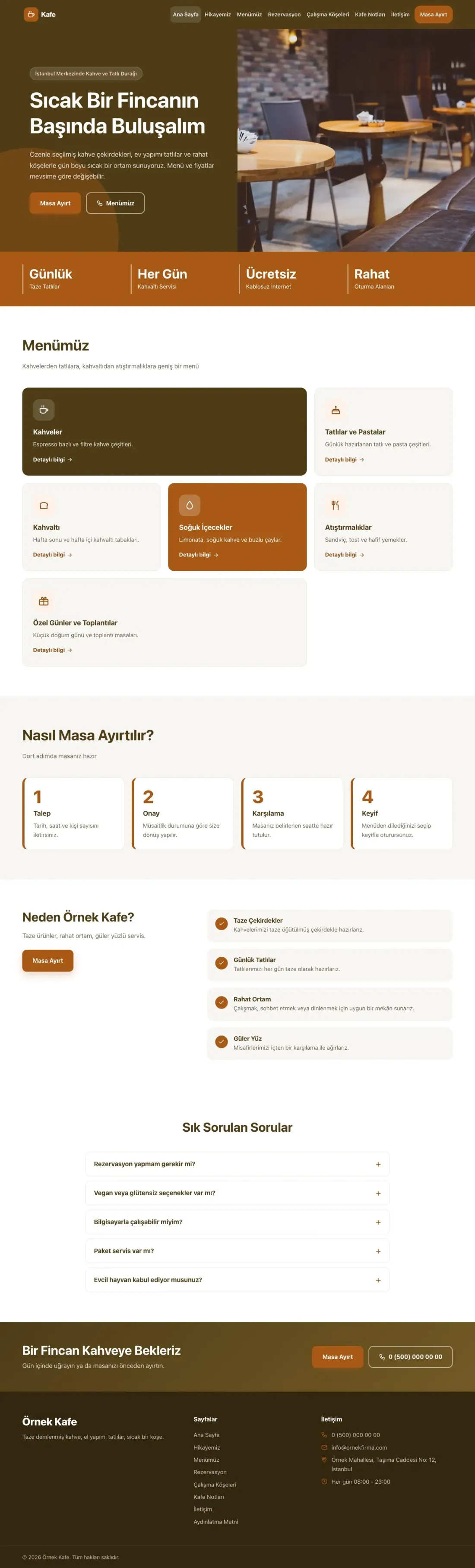 Blok Kahve Turuncu – Kafe Web Sitesi ana sayfa görünümü