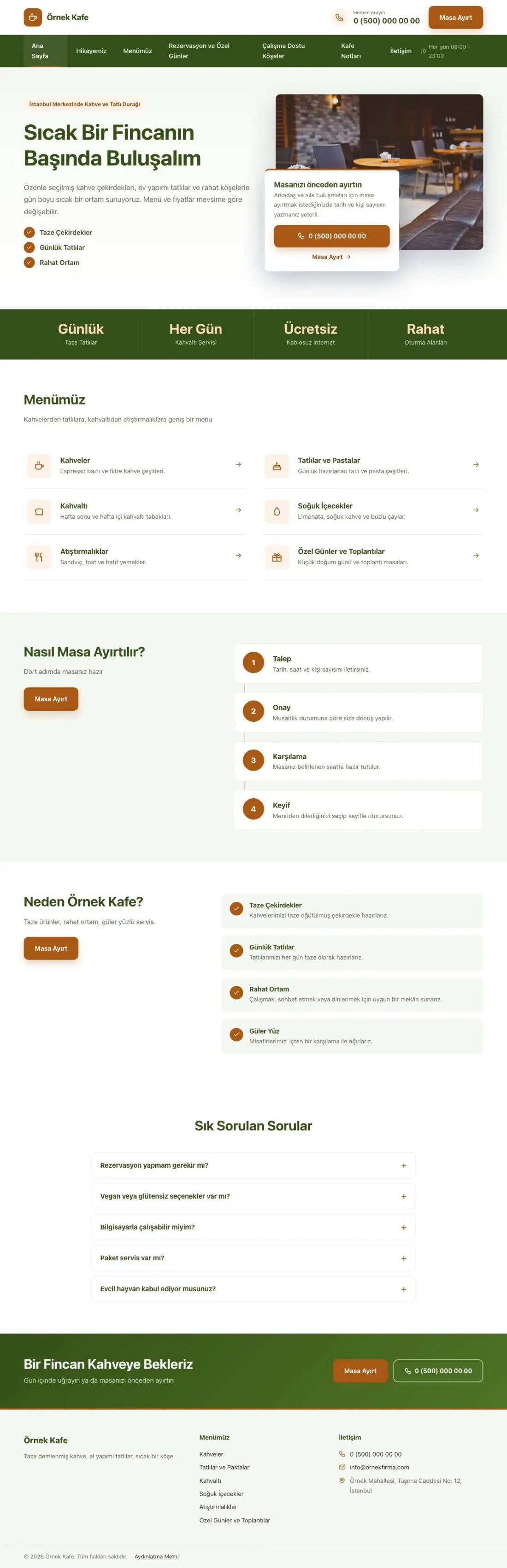 Kafe için Bölünmüş Yeşil Turuncu – Kafe Web Sitesi ana sayfa görünümü