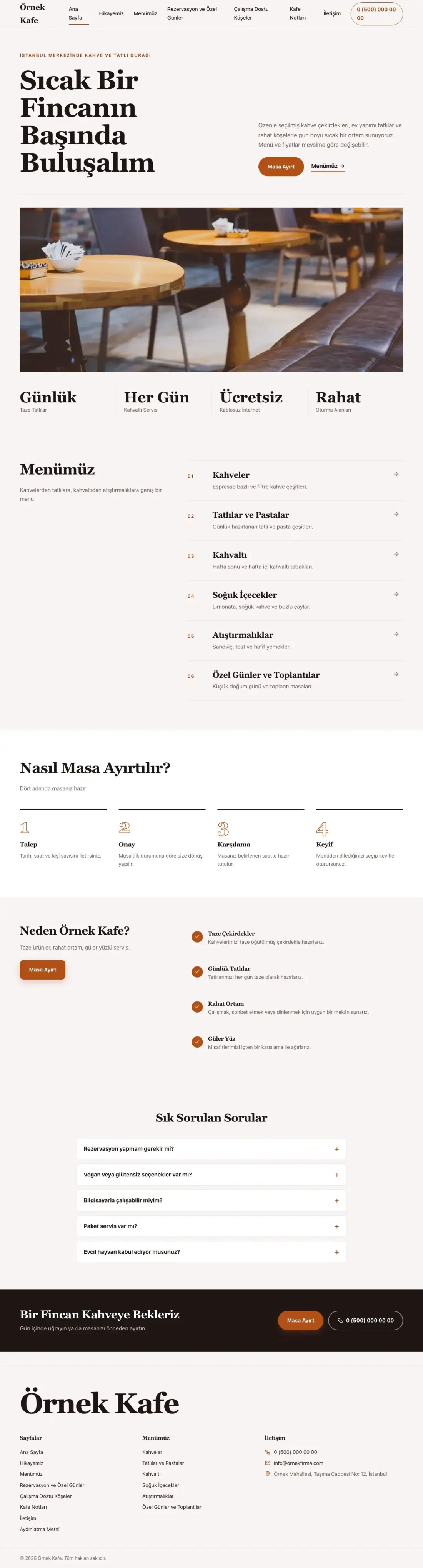 Kafe için Editoryal Bordo Turuncu – Kafe Web Sitesi ana sayfa görünümü