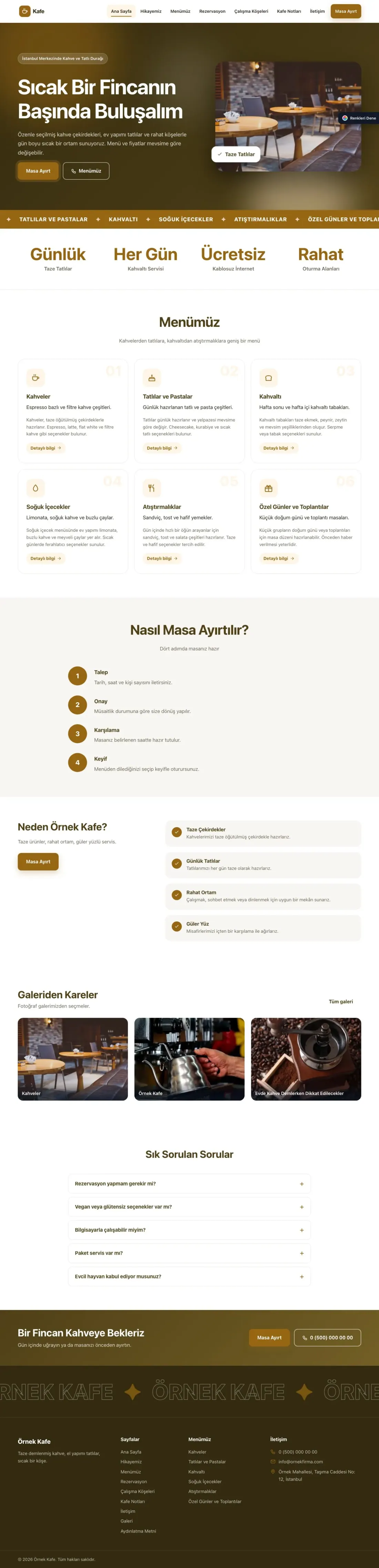 Kafe için Hareketli Kahve Turuncu – Kafe Web Sitesi ana sayfa görünümü