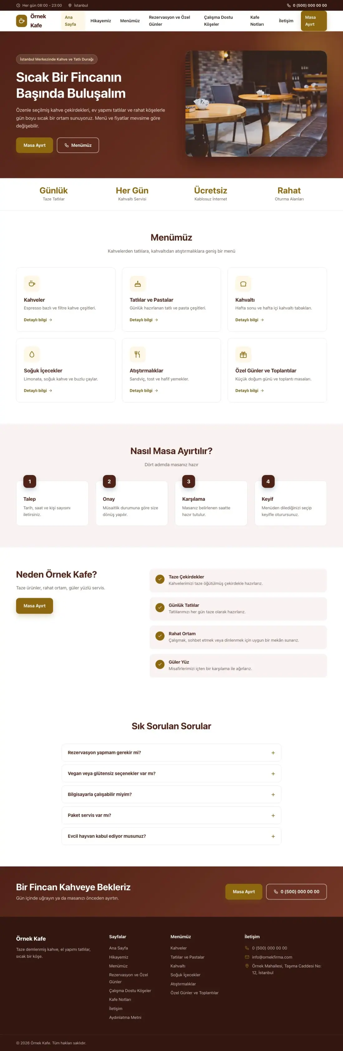 Kafe için Klasik Bordo Amber – Kafe Web Sitesi ana sayfa görünümü