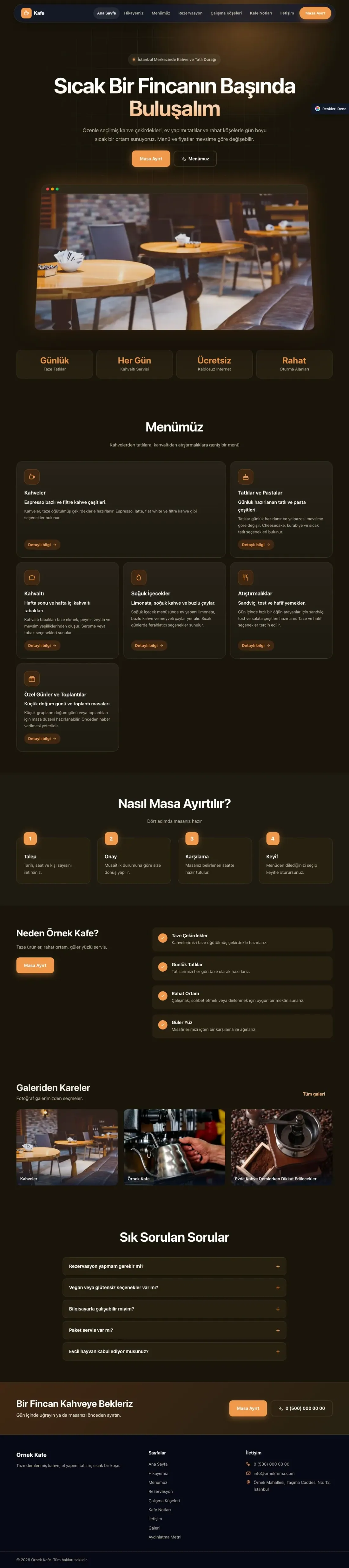 Kafe için Koyu Modern Kahve Turuncu – Kafe Web Sitesi ana sayfa görünümü