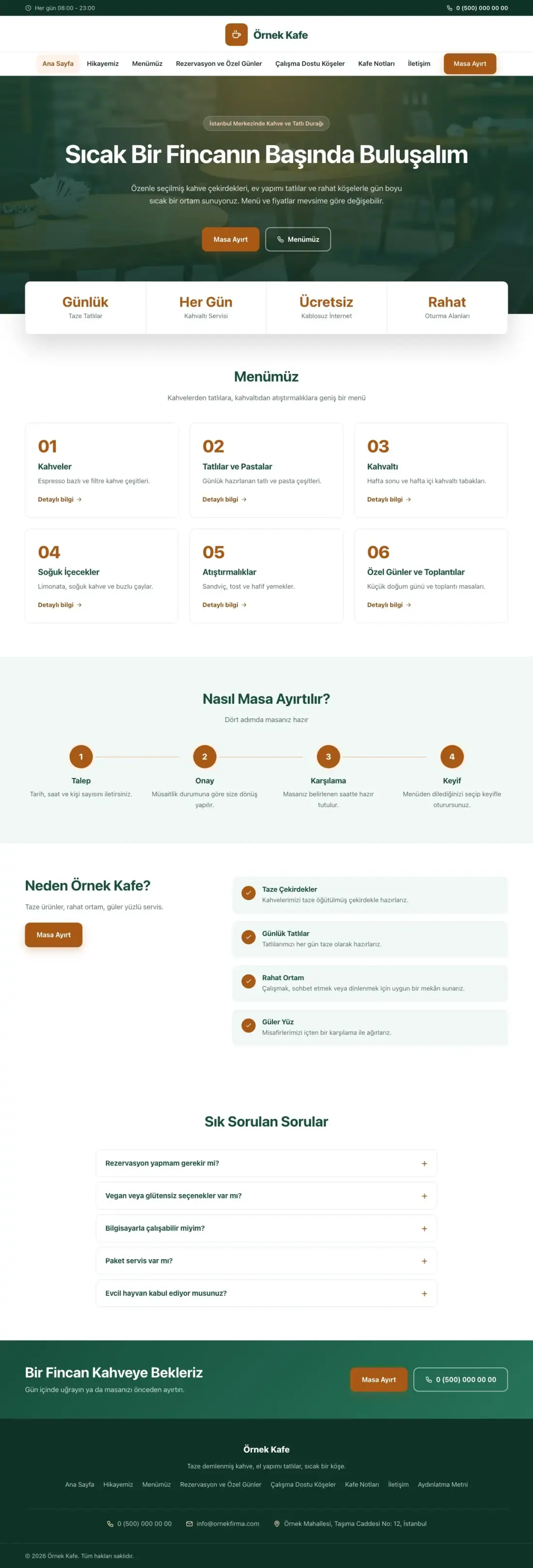 Kafe için Merkez Petrol Turuncu – Kafe Web Sitesi ana sayfa görünümü