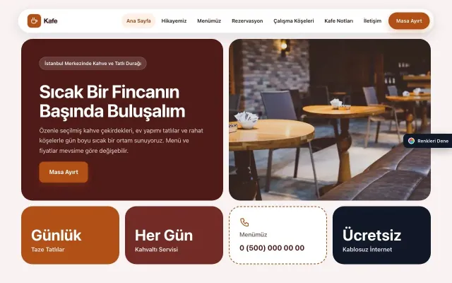 Kafe için Mozaik Bordo Turuncu – Kafe Web Sitesi ana sayfa görünümü