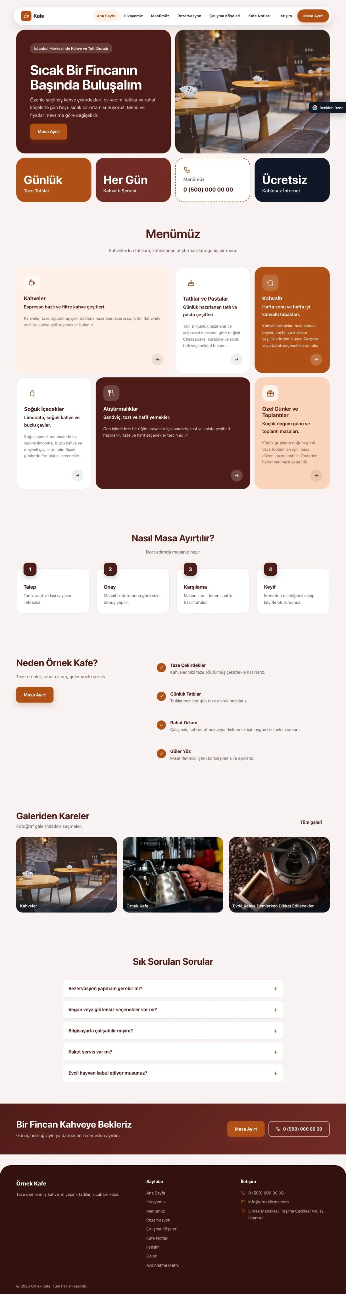 Kafe için Mozaik Bordo Turuncu – Kafe Web Sitesi ana sayfa görünümü